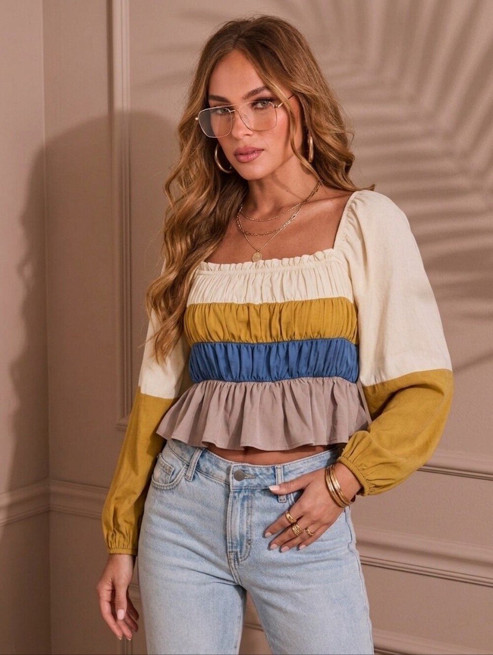 Vici Colorblock Smocked Peplum Top - Size Small